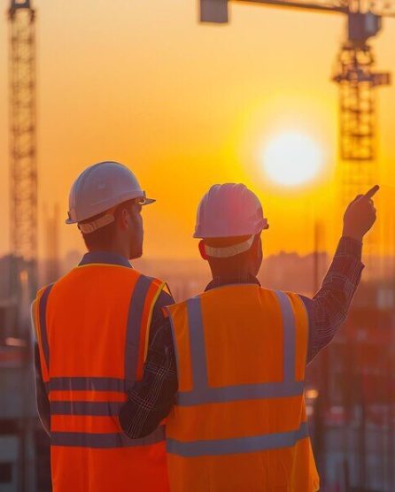 two-construction-workers-wearing-hard-hats-safety-vests-are-standing-rooftop-looking-out-city_36682-81075